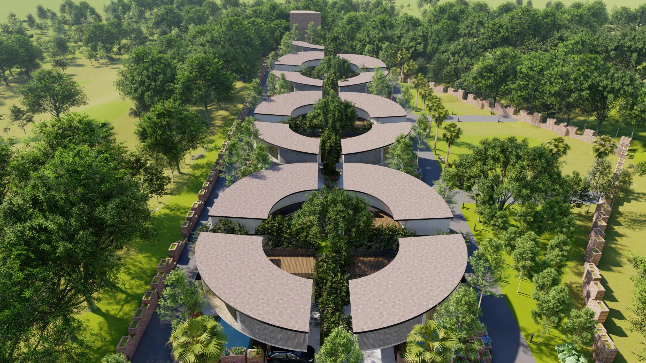 Project — aerial view of circular masterplan